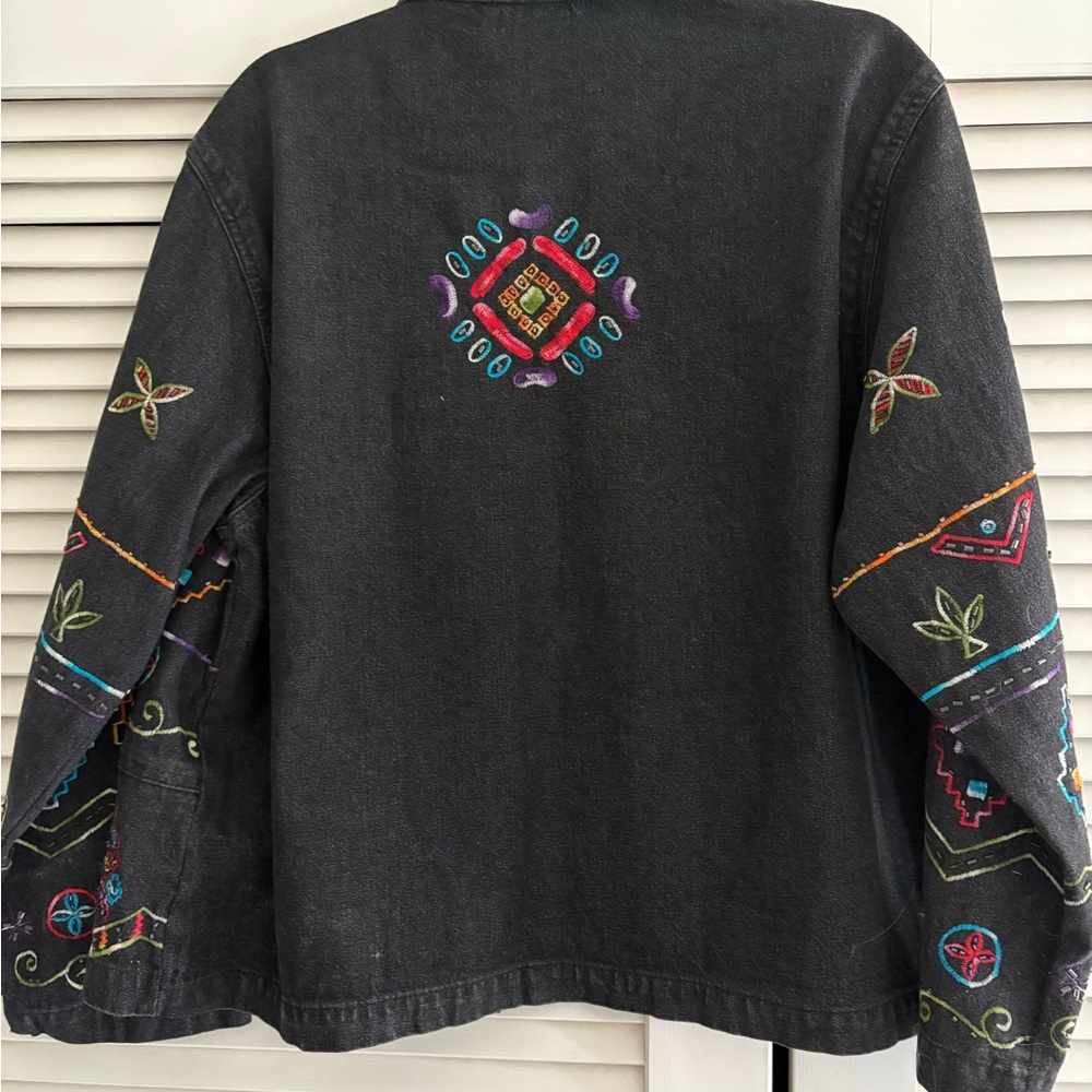 New Directions Colorful Embroidered Jean Jacket - Picture 2 of 5
